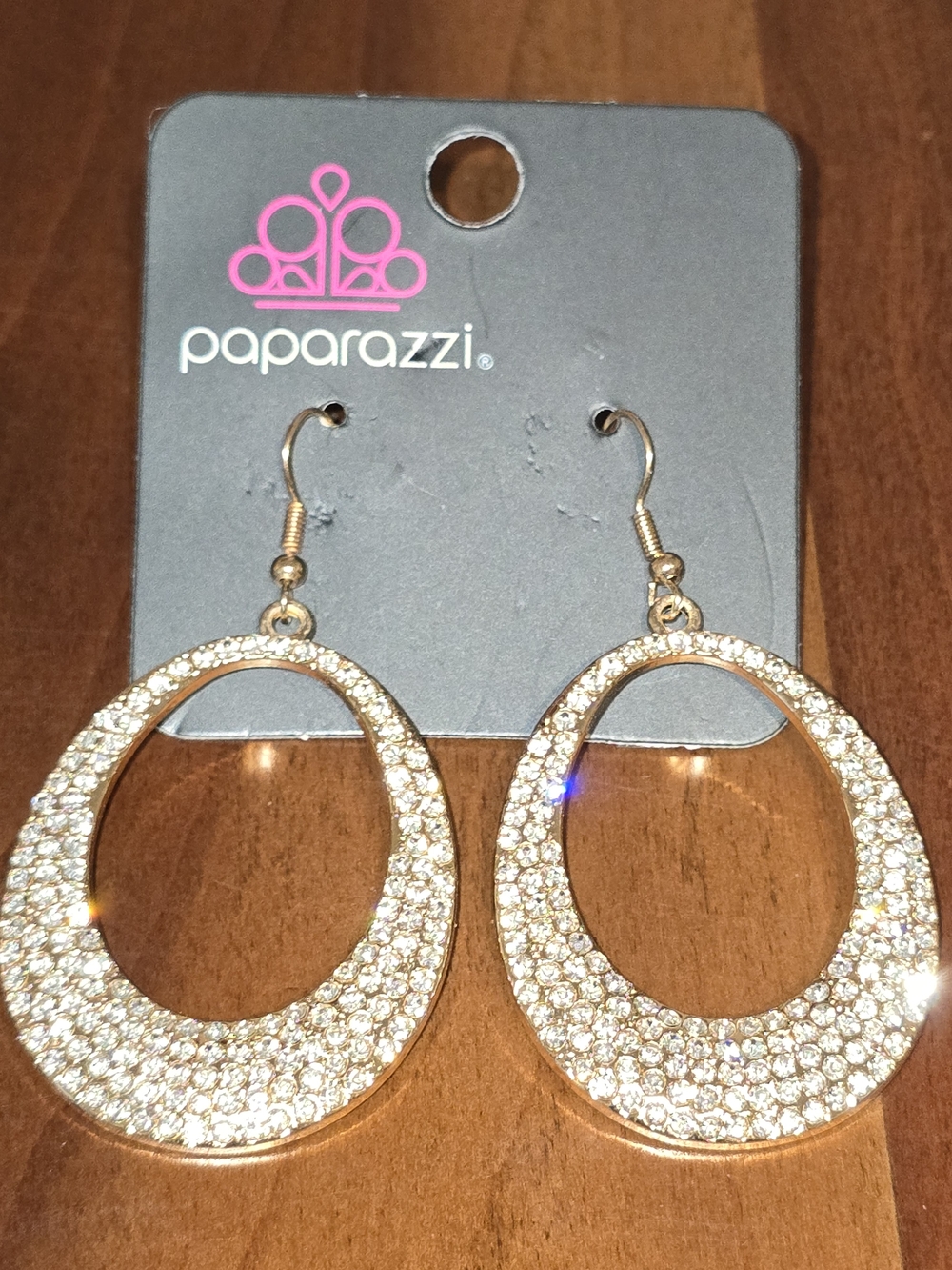 Paparazzi Gold Pave Teardrop Hoop Earrings, Storybook Bride, New with Tags